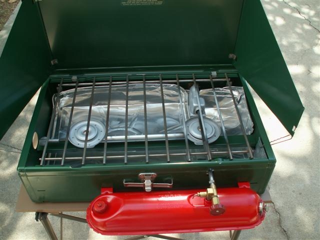Coleman 413F lined with aluminum drip pan 2