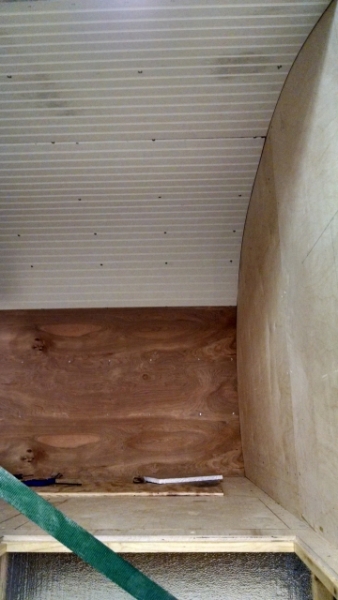Interior ceiling attached with glue and finish washers