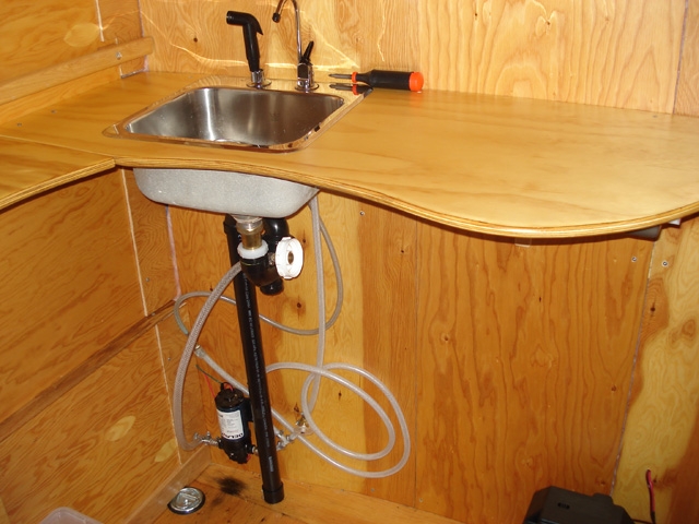 ply counter top, sink, water pump & hoses