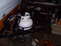 Tongue with 12 volt battery, propane tank and third wheel