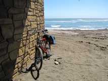 Bike against ocean wall