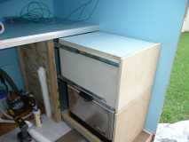 Top storage drawer and counter top.