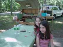 Oldest girls go camping with Aunt Barb to Heckshere Park, Long Island.