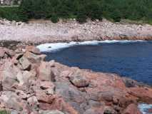 Volcanic 'pipes in rocks along Cabot Trail