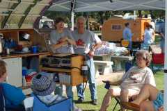 Hanging out with fellow teardroppers at Bernice State Park.