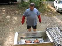 Doug roasts up the fresh hams - YUM!